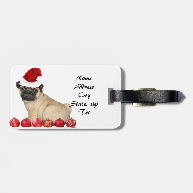 Christmas pug dog luggage tag (Back Horizontal)