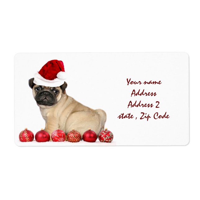 Christmas Pug dog shipping labels (Front)