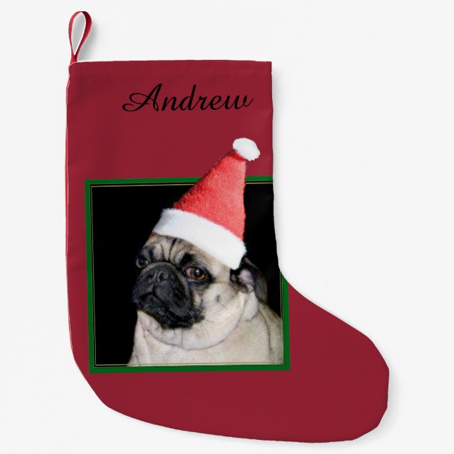Christmas pug dog small christmas stocking (Front)