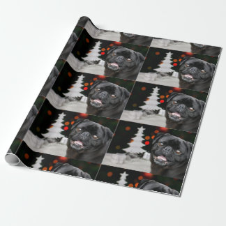 Christmas pug dog wrapping paper