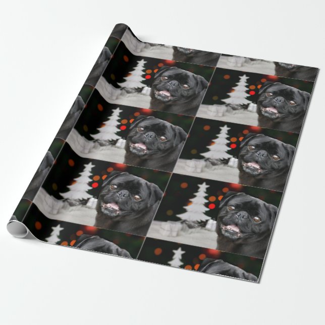 Christmas pug dog wrapping paper (Unrolled)