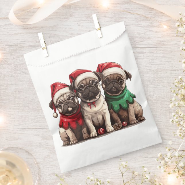 Christmas Pug Dogs Favour Bag (Clipped)