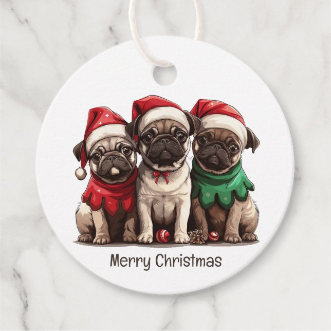 Christmas Pug Dogs Favour Tags (Front)