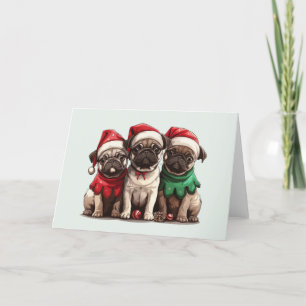Christmas Pug Dogs Holiday Card
