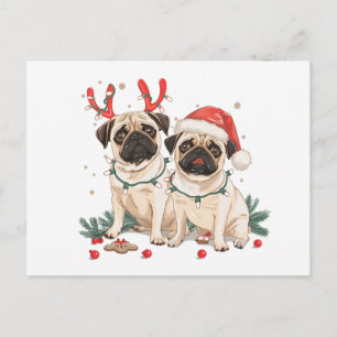 Christmas Pug Dogs Holiday Postcard