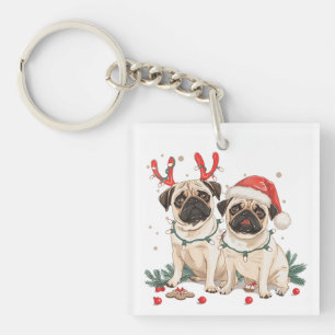 Christmas Pug Dogs Keychain