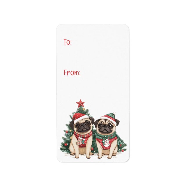Christmas Pug Dogs Label (Front)