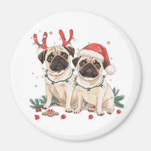 Christmas Pug Dogs Magnet