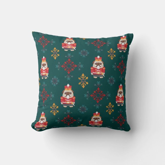 Christmas Pug dressed red Nutcracker Throw Pillow (Front)