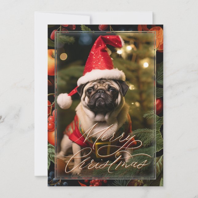 Christmas Pug Elf Invitation (Front)