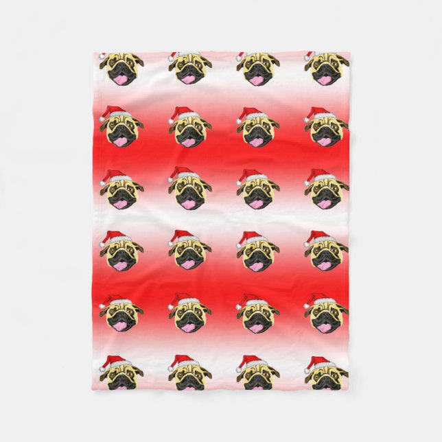 Christmas Pug Fleece Blanket (Front)