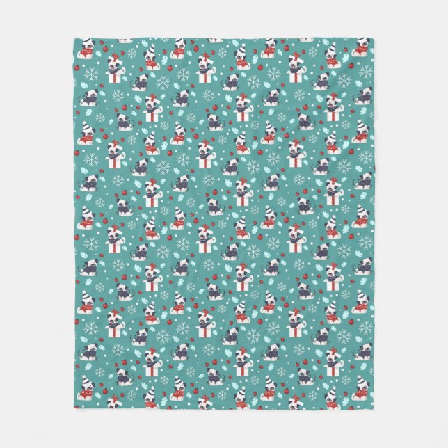 Christmas Pug Fleece Blanket (Front)