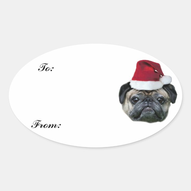 Christmas pug gift tag sticker (Front)