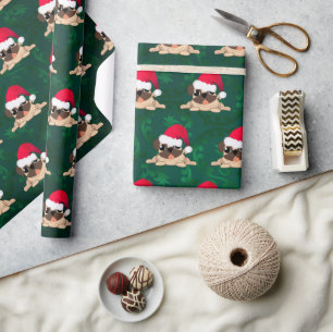 Christmas Pug Glossy Wrapping Paper, 30" x 6' Wrapping Paper