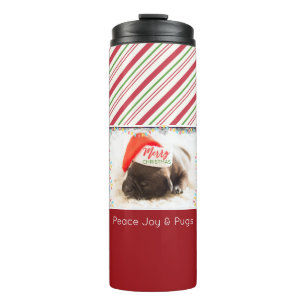 Christmas Pug in Santa Hat with Festive Lights Thermal Tumbler