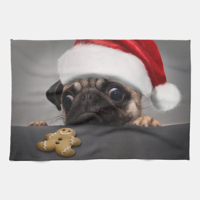 Christmas Pug Kitchen Towel (Horizontal)