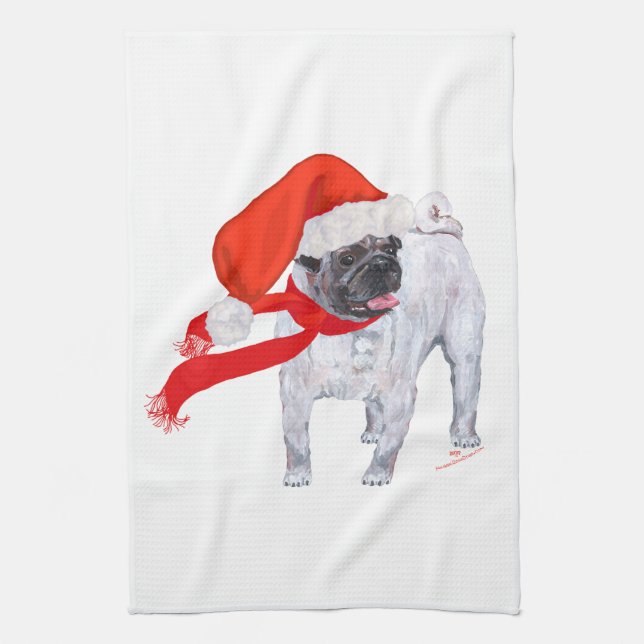 Christmas Pug Kitchen Towel (Vertical)