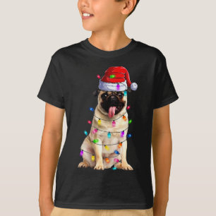 Christmas Pug lights Santa Hat Decorations T-Shirt