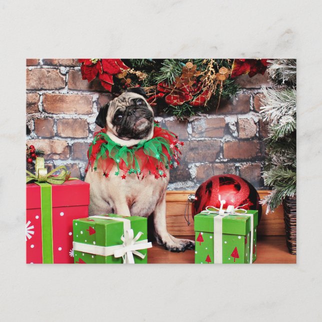 Christmas - Pug - Lily Lou Holiday Postcard (Front)