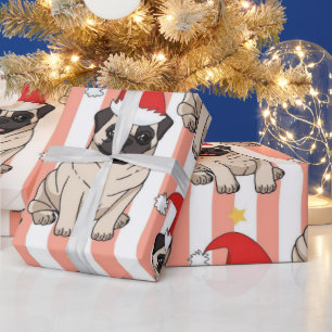 Christmas Pug Pattern Wrapping Paper