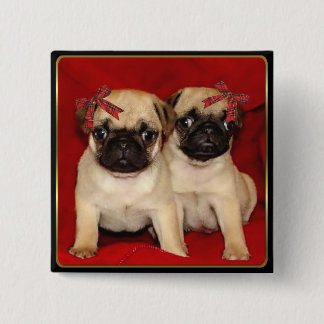 Christmas pug puppies 2 inch square button