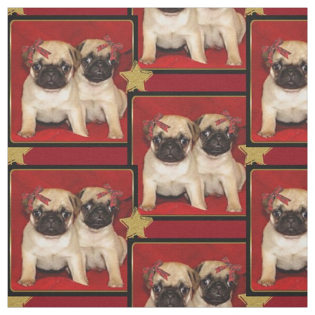 Christmas pug puppies dog pattern Fabric (Swatch)