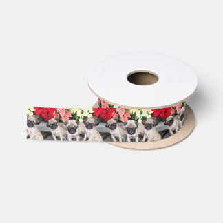 Christmas pug puppies Satin Ribbon
