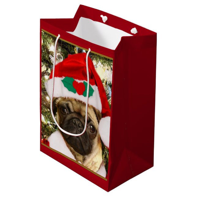 Christmas Pug puppy  Gift Bag (Front Angled)