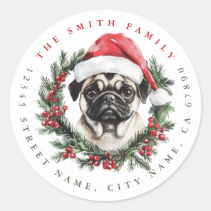 Christmas Pug Round Stickers