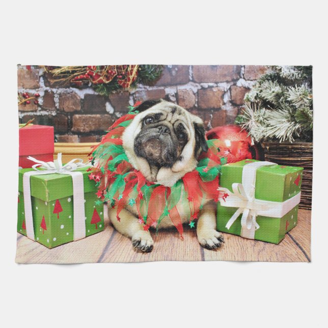 Christmas - Pug - Spencer Kitchen Towel (Horizontal)