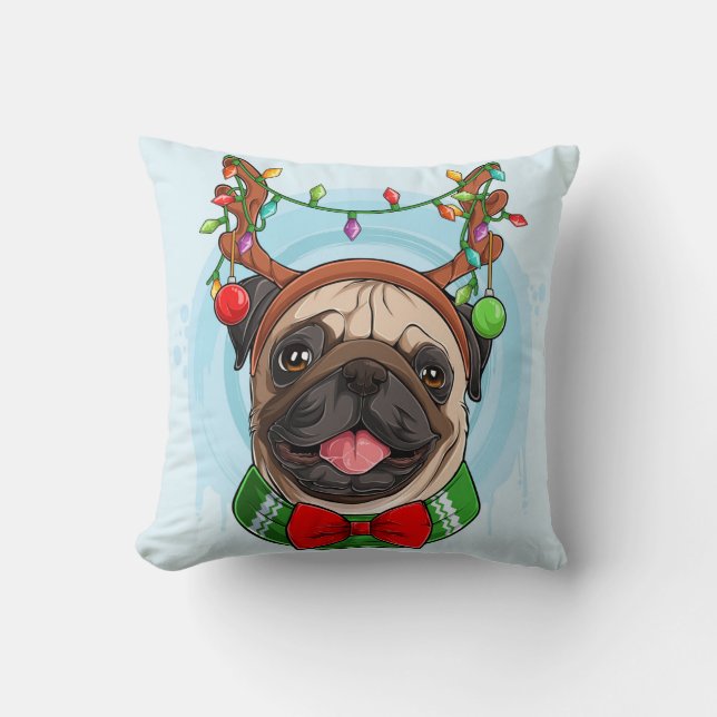 Christmas Pug Throw Pillow (Front)