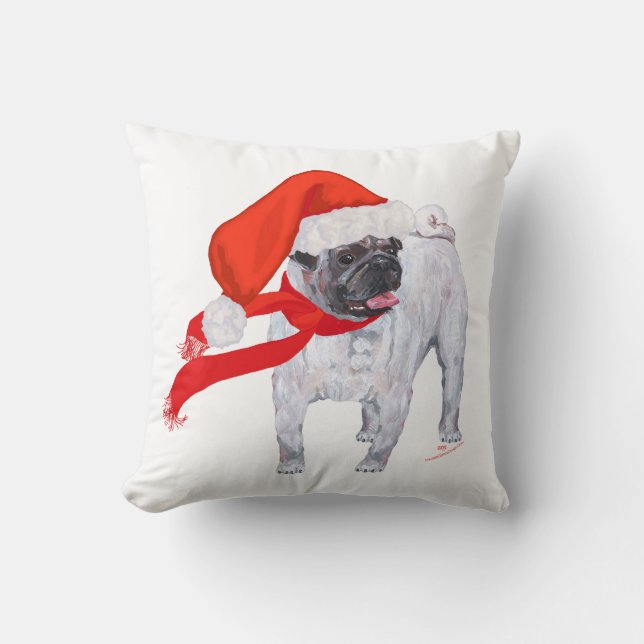 Christmas Pug Throw Pillow (Front)