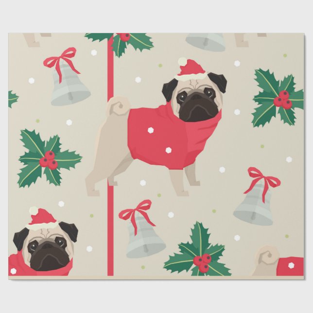 Christmas Pug Wrapping Paper (Flat)