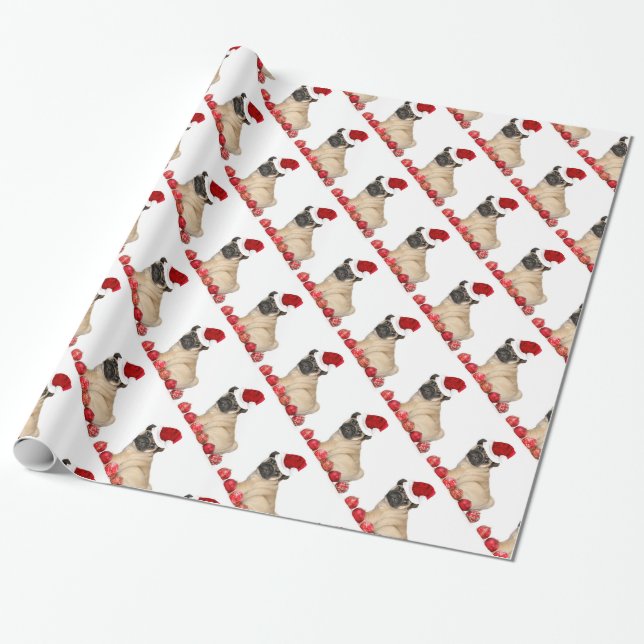 Christmas Pug wrapping paper (Unrolled)