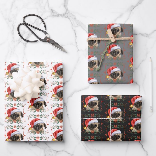 Christmas Pug Wrapping Paper Sheet (Front)