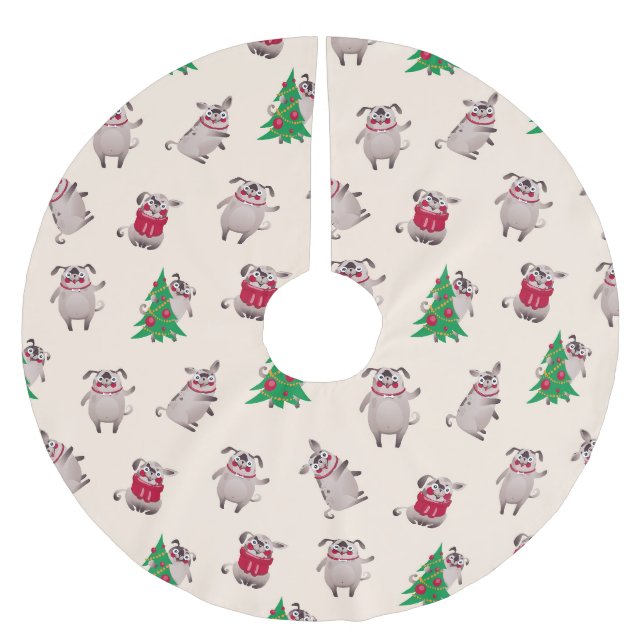 Christmas Pugs Brushed Polyester Tree Skirt (Front)