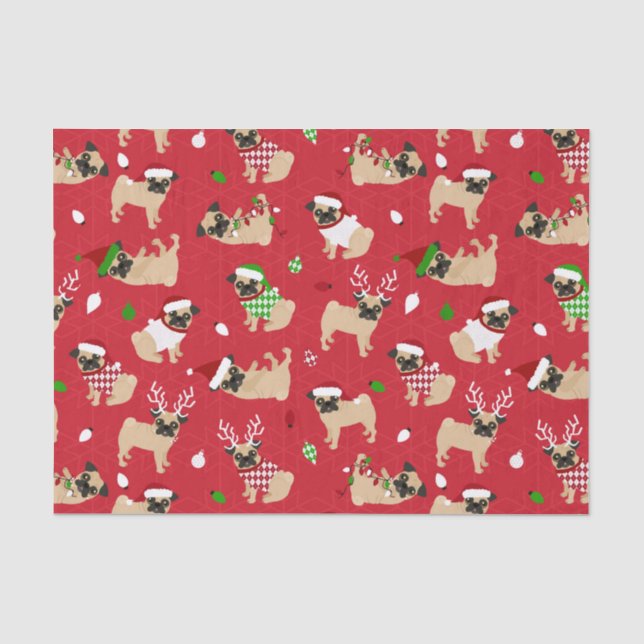 Christmas Pugs Red Tissue Paper (Front)