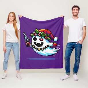 Christmas Punk Ghost - Edgy Pixel Art Fleece Blanket
