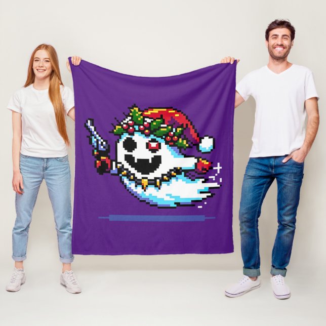 Christmas Punk Ghost - Edgy Pixel Art Fleece Blanket (In Situ)