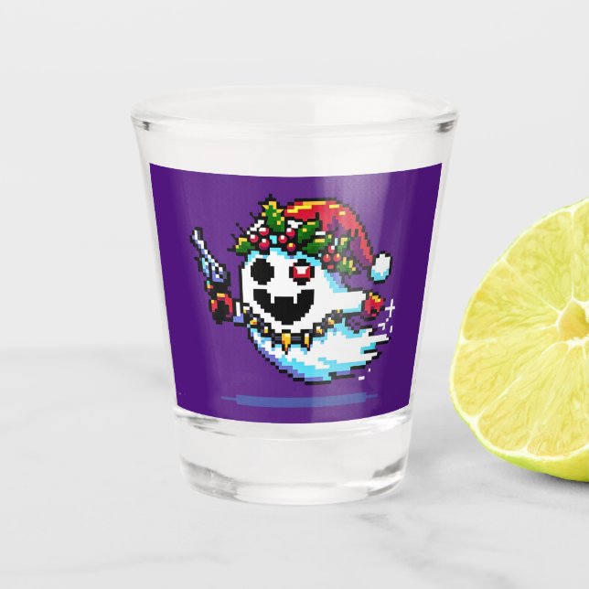 Christmas Punk Ghost - Edgy Pixel Art Shot Glass (Front)