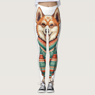 Christmas Pup in Cozy Sweater Leggings