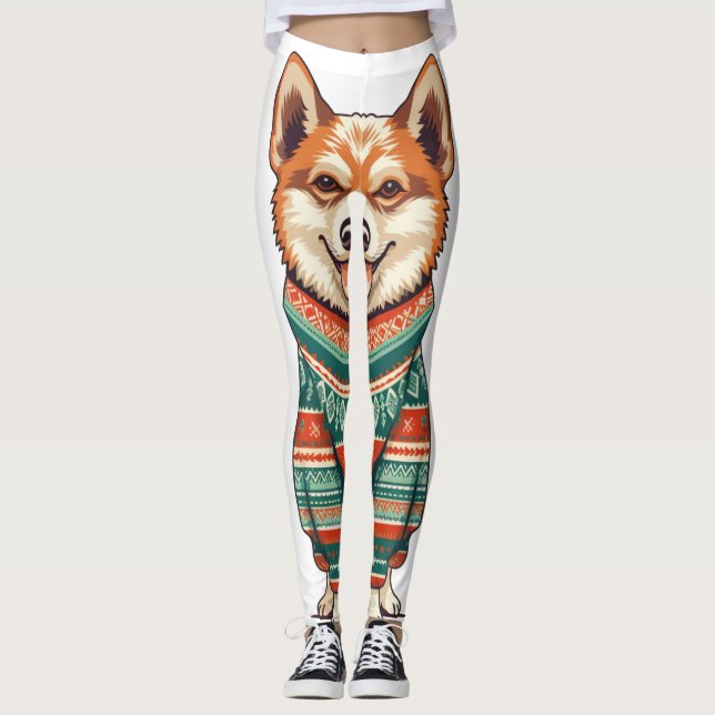 Christmas Pup in Cozy Sweater Leggings (Front)