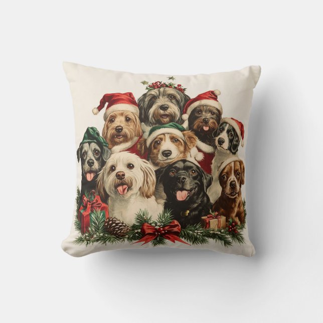 Christmas Puppies Throw Pillow (Front)