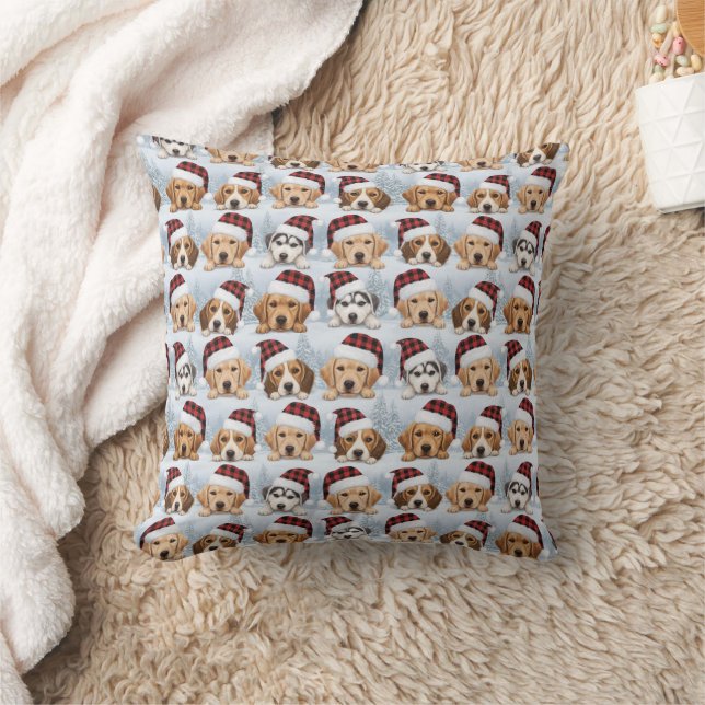 Christmas Puppies  Throw Pillow (Blanket)