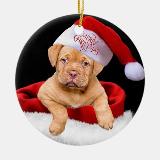 Christmas Puppy Ceramic Ornament (Front)
