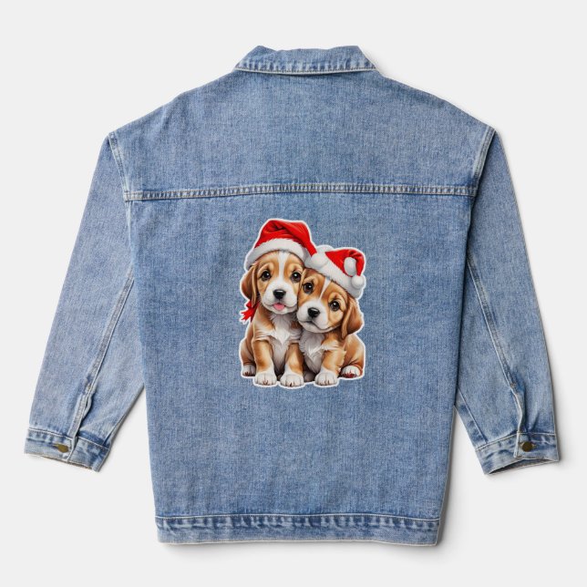 Christmas Puppy Dogs Denim Jacket (Back)
