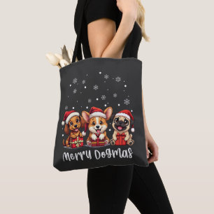 Christmas Puppy Dogs Merry Dogmas Tote Bag