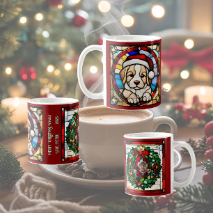 Christmas Puppy Faux Stained Glass Coffee Mug