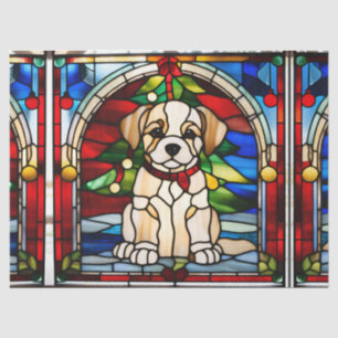 Christmas Puppy Faux Stained Glass for Decoupage Tissue Paper