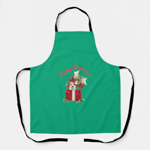 Christmas Puppy in Gift Box Holiday Surprise Apron